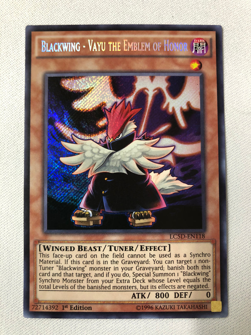 Yugioh Blackwing - Vayu the Emblem of Honor LC5D-EN118 Secret Rare 1st Edition Near Mint