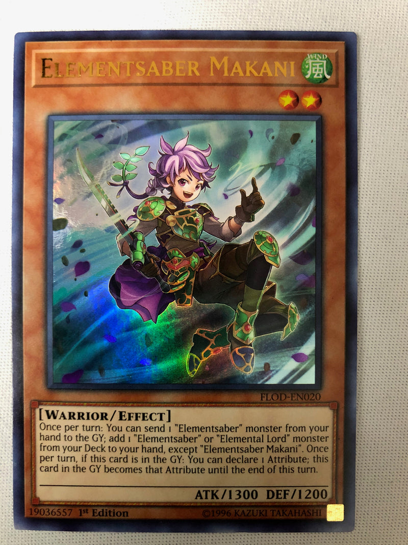 Yugioh Elementsaber Makani FLOD-EN020 Ultra Rare 1st Edition Near Mint