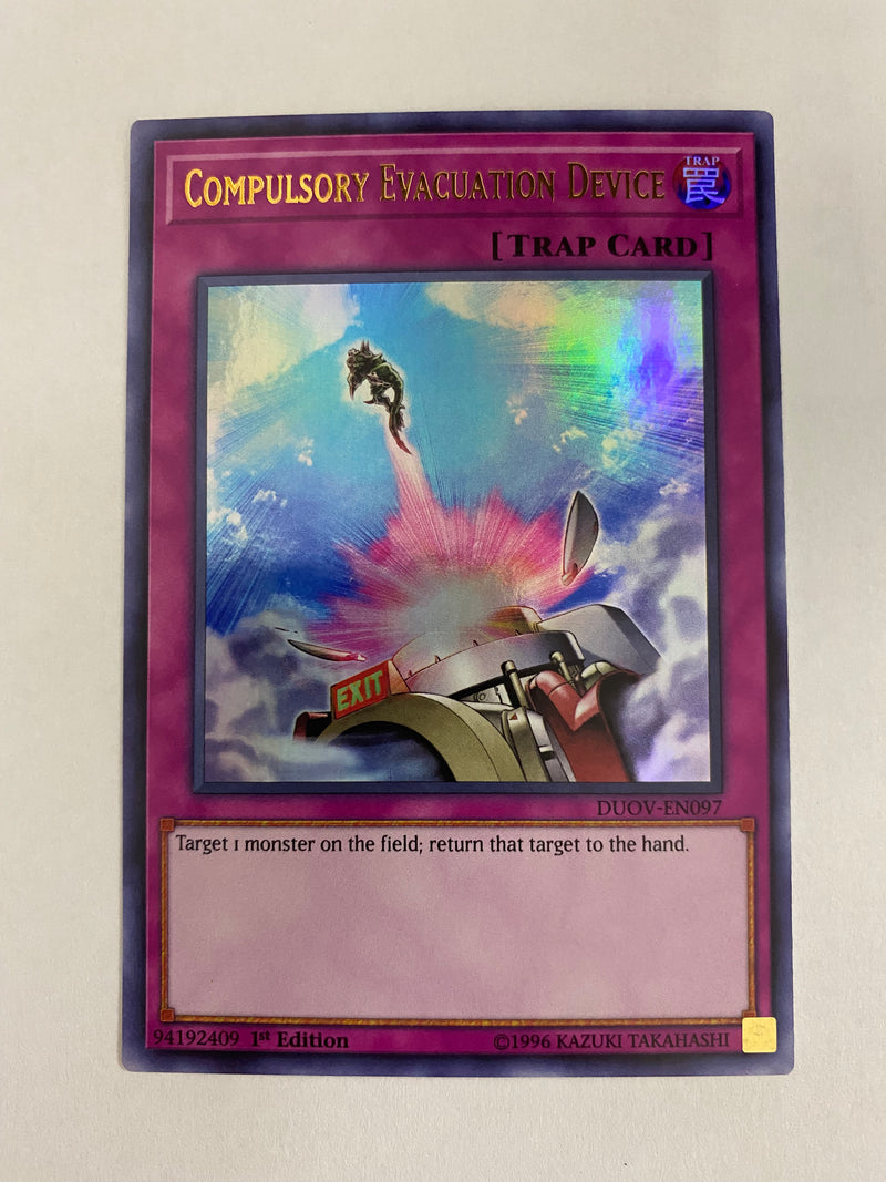 Yugioh Compulsory Evacuation Device - DUOV-EN097  Ultra Rare 1st Edition NM