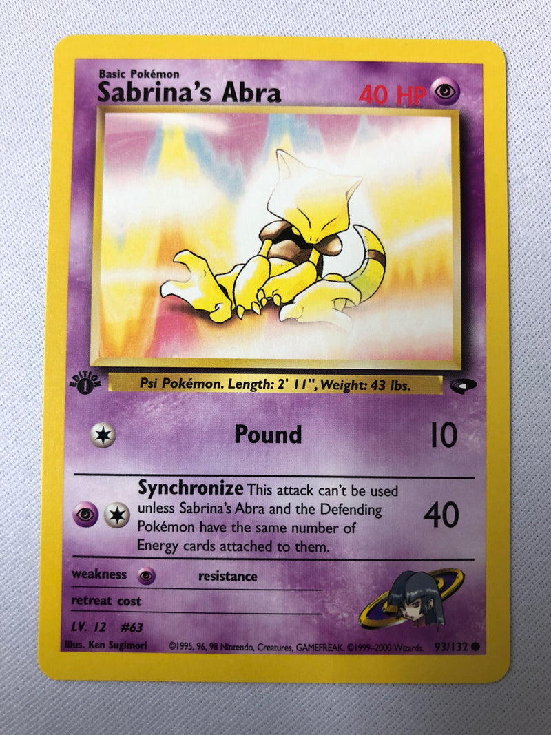 Sabrina’s Abra 93/132 1st Edition Common Gym Challenge Pokemon Card Near Mint