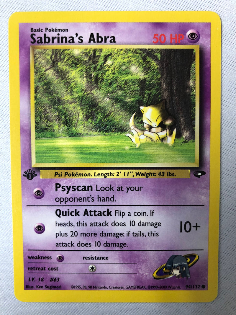 Sabrina’s Abra 94/132 1st Edition Common Gym Challenge Pokemon Card Near Mint