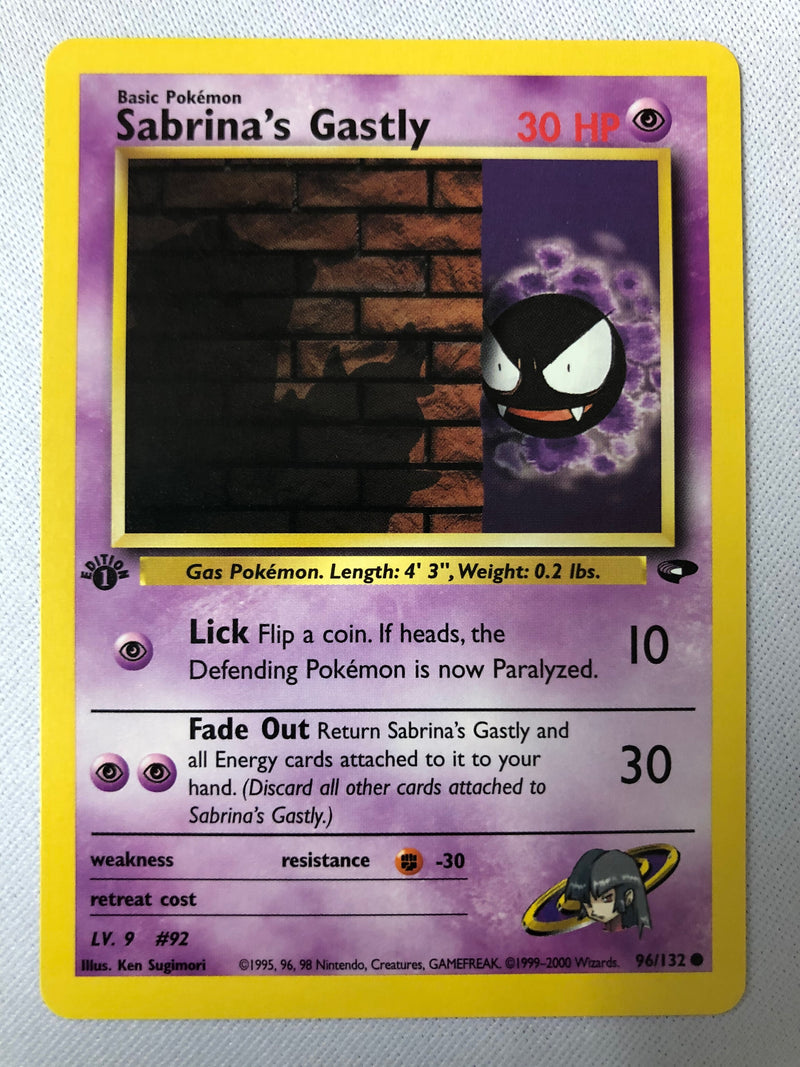 Sabrina's Gastly 96/132 1st Edition Gym Challenge Pokemon Card Near Mint