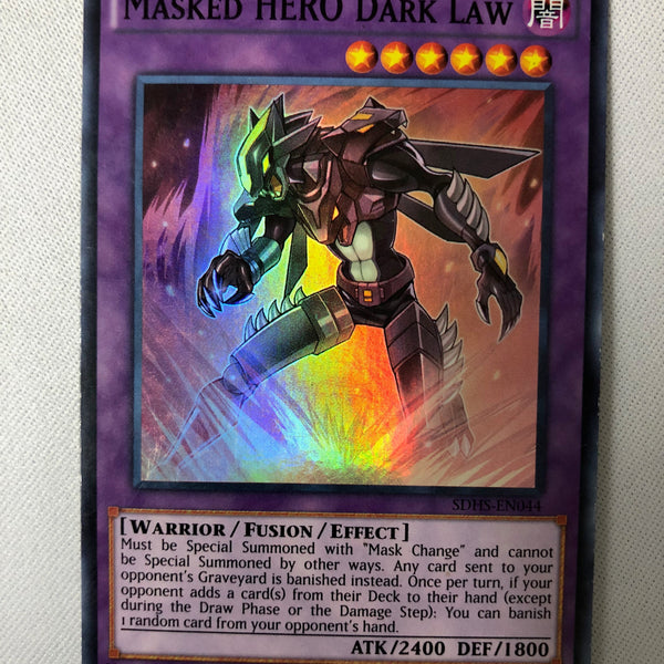 Yugioh Masked Hero Dark Law SDHS-EN044 1st Edition Super Rare NM