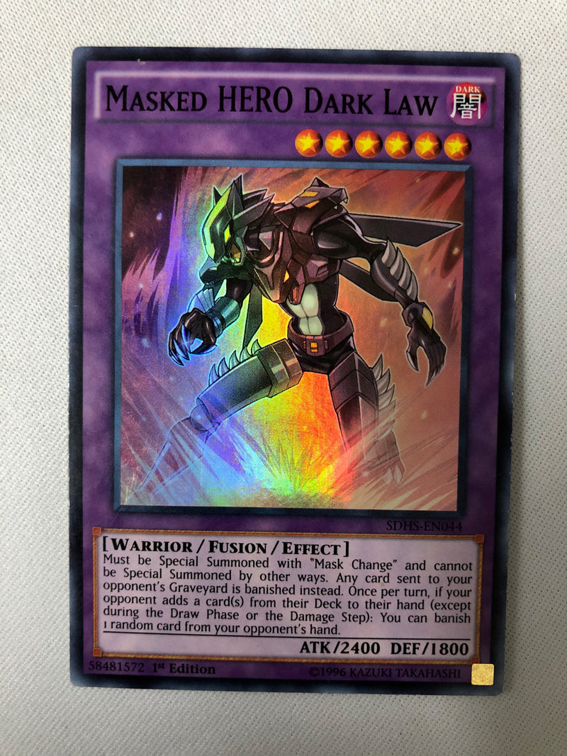 Yugioh Masked Hero Dark Law SDHS-EN044 1st Edition Super Rare NM