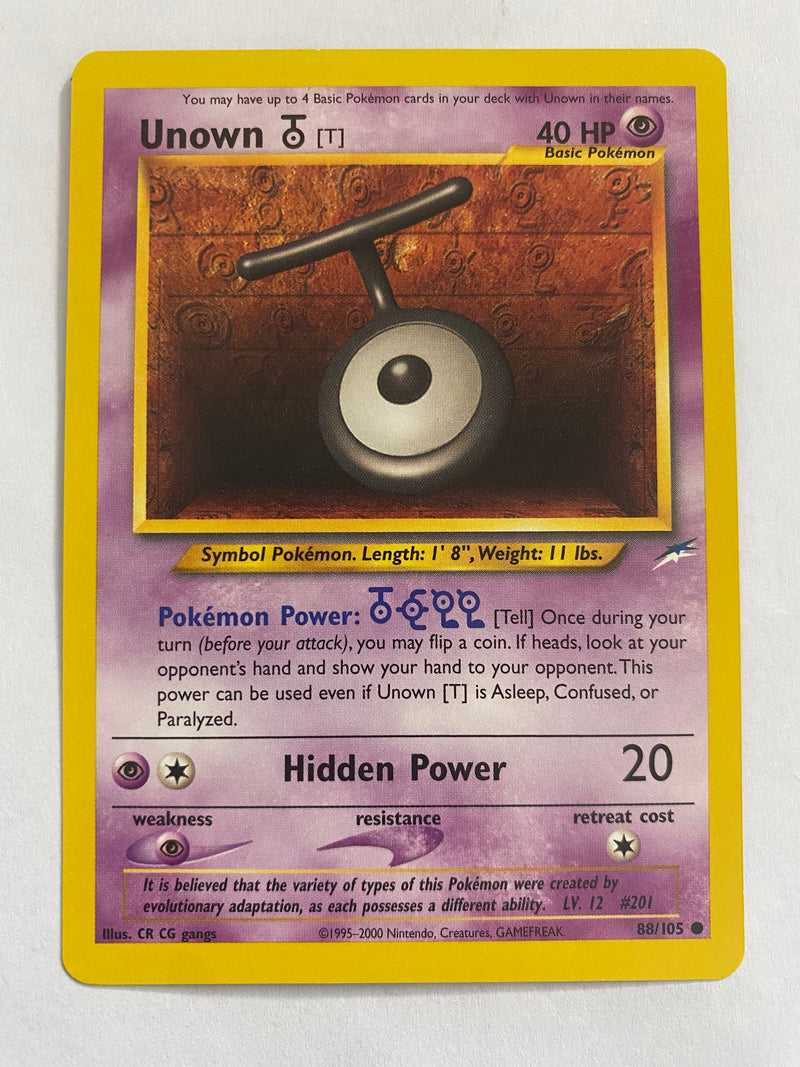 Unown T 88/105 Neo Destiny Set Common Pokemon Card NM Unown T 88/105 Neo Destiny Set Common Pokemon Card NM