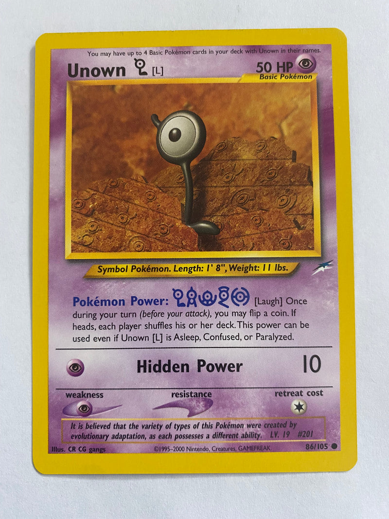 Unown L 86/105 Neo Destiny  Common Pokemon Card NM