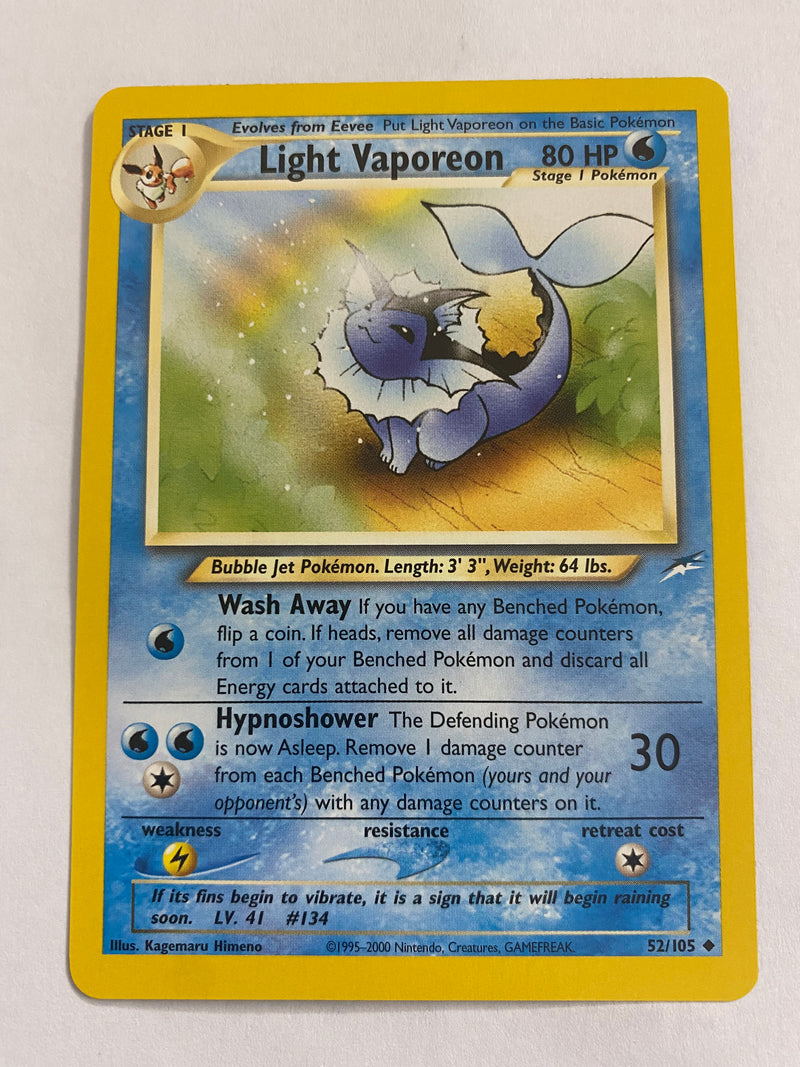 Light Vaporeon 52/105 Neo Destiny Rare Non-Holo Pokemon Card NM Light Vaporeon 52/105 Neo Destiny Rare Non-Holo Pokemon Card NM