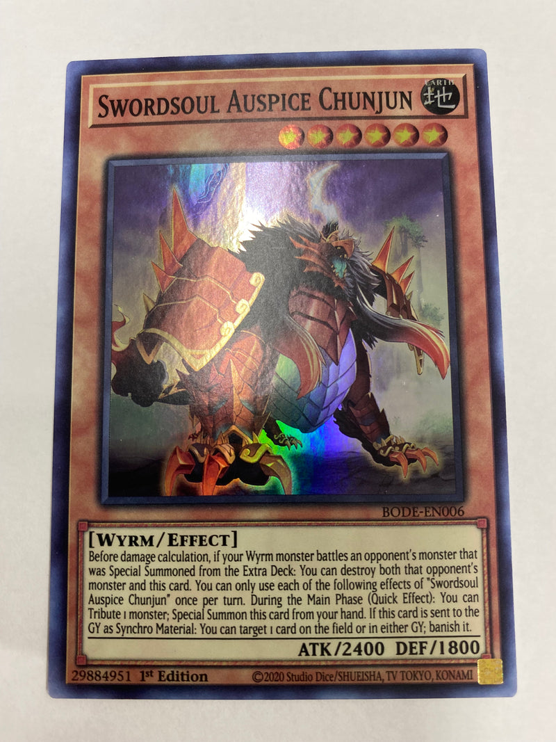 Yugioh Swordsoul Auspice Chunjun BODE-EN006 Super Rare 1st Edition NM Yugioh Swordsoul Auspice Chunjun BODE-EN006 Super Rare 1st Edition NM