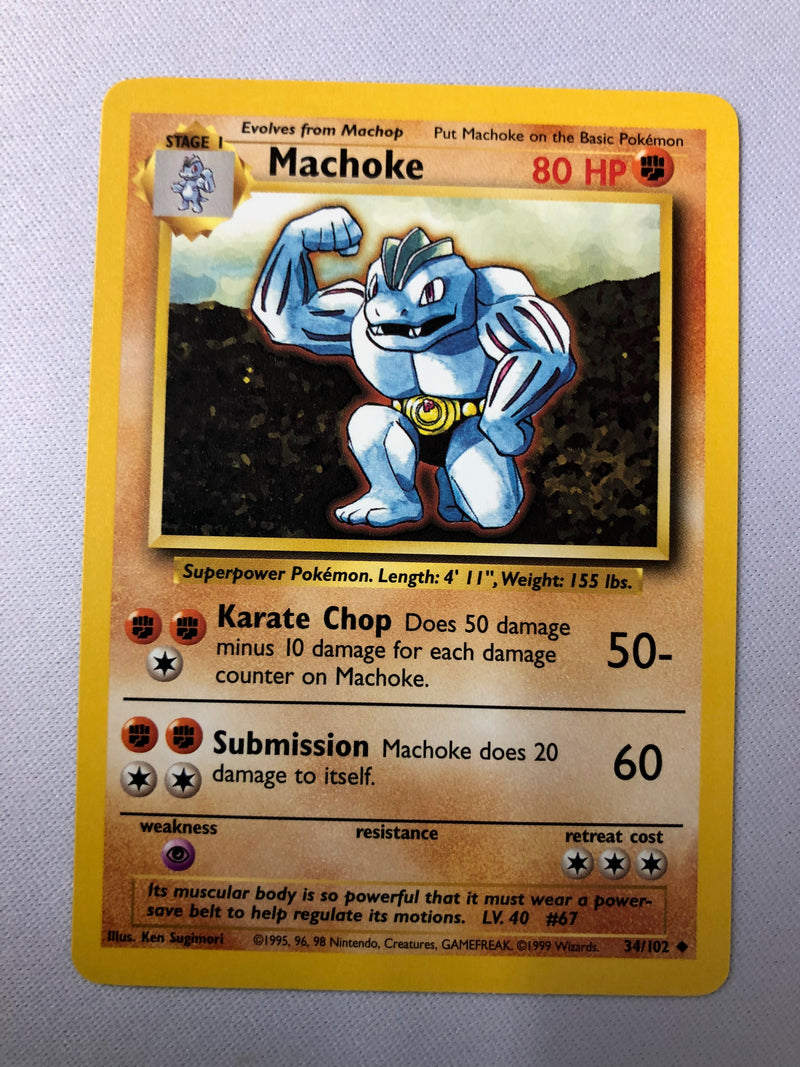Machoke 34/102 Base Set Uncommon Pokemon Card NM