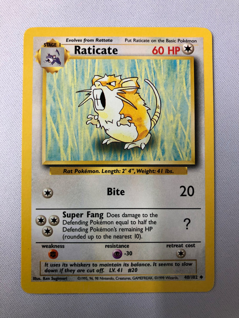 Raticate 40/102 Base Set Uncommon Pokemon Card Near Mint