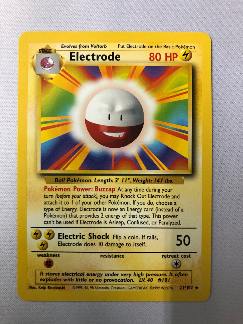 Electrode 21/102 Base Set Rare Unlimited Pokemon Card Near Mint