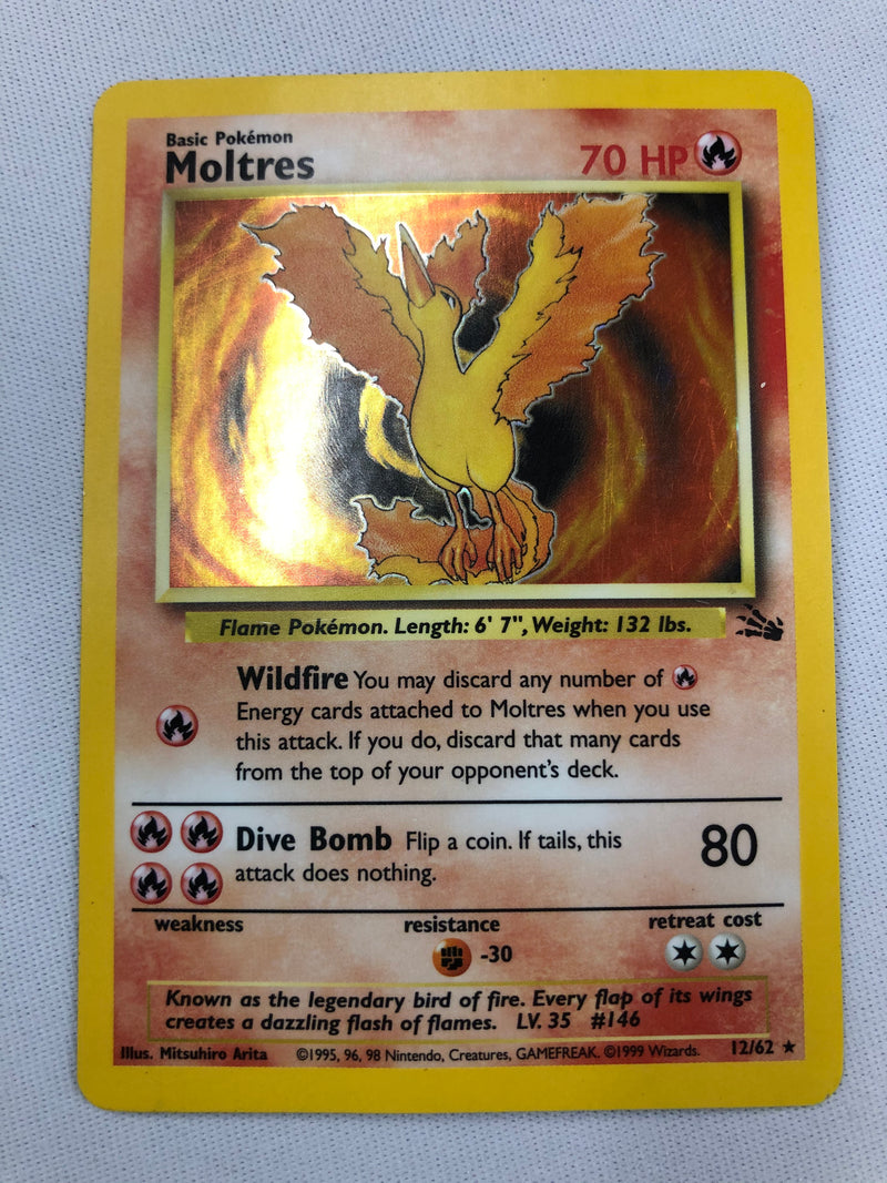 Moltres 12/62 Fossil Set Holo Rare Pokemon Card Near Mint/Excellent