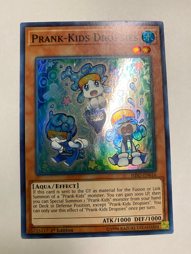 Yugioh Prank-Kids Dropsies  HISU-EN016  Super Rare 1st Edition Near Mint