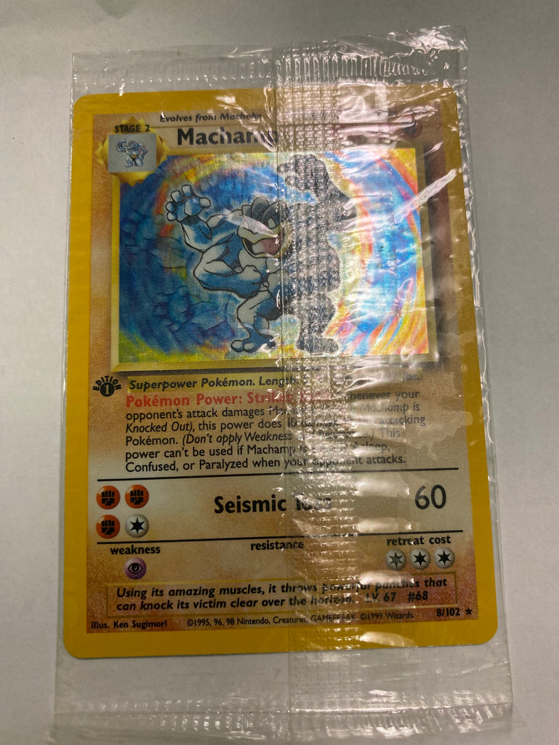 Machamp 8/102 Base Set 1st Edition Rare Holo Pokemon Card Sealed NM Machamp 8/102 Base Set 1st Edition Rare Holo Pokemon Card Sealed NM