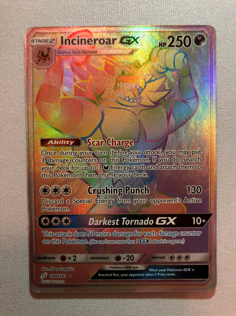 Incineroar GX 188/181 Sun & Moon Team Up Secret Rare Holo Pokemon Card Near Mint