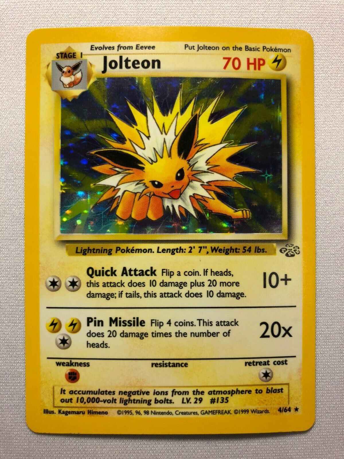 Jolteon 4 64 Holo Rare Jungle Set Pokemon Card Near Mint Jolteon 4 64 Holo Rare Jungle Set Pokemon Card Near Mint