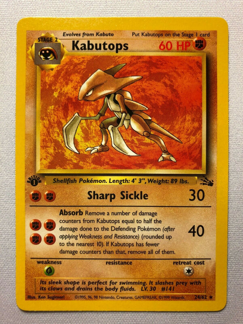 Kabutops 24/62 Rare 1st Edition Fossil Set Pokemon Card Near Mint