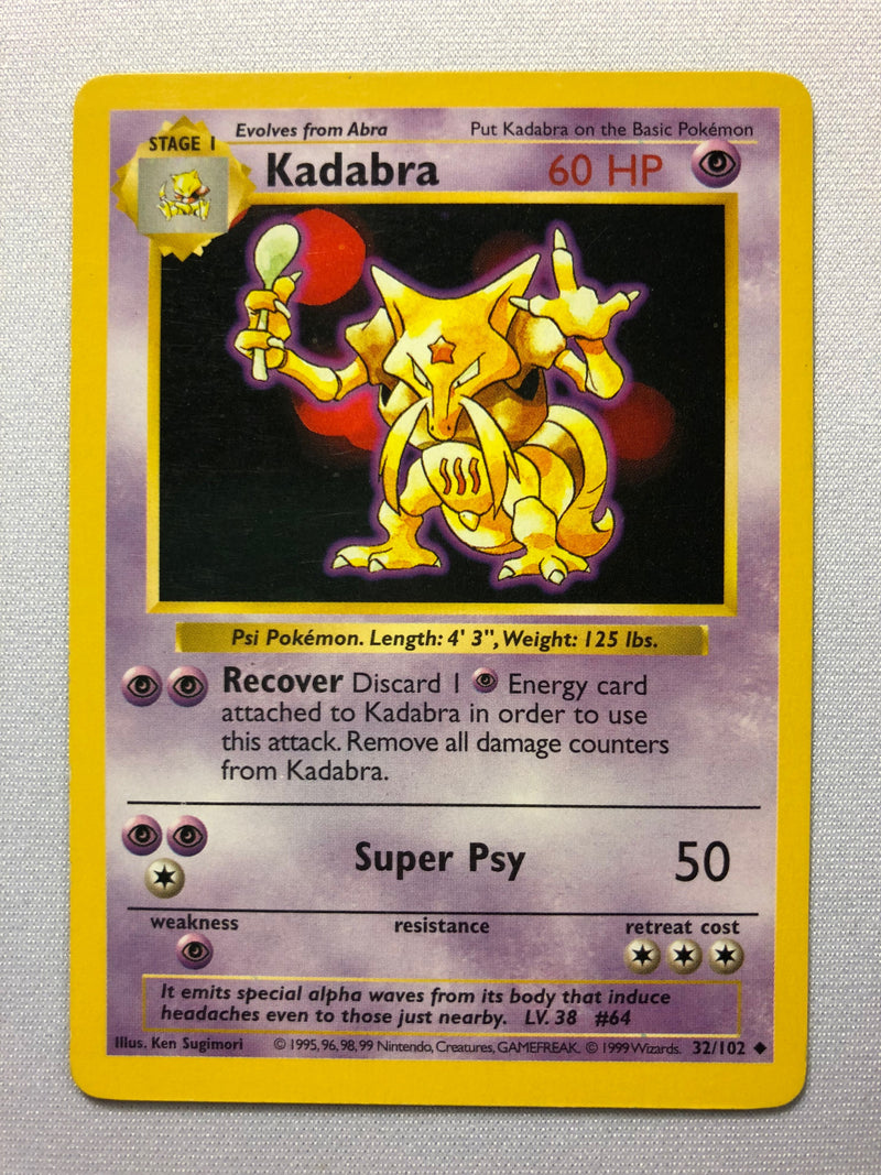 Kadabra 32/102 Shadowless Base Set Pokemon Card Near Mint