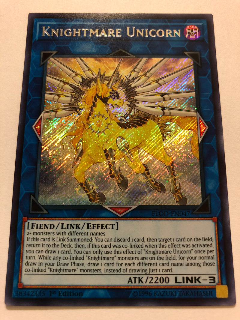 Yugioh Knightmare Unicorn FLOD-EN047 Secret Rare 1st Edition Near Mint