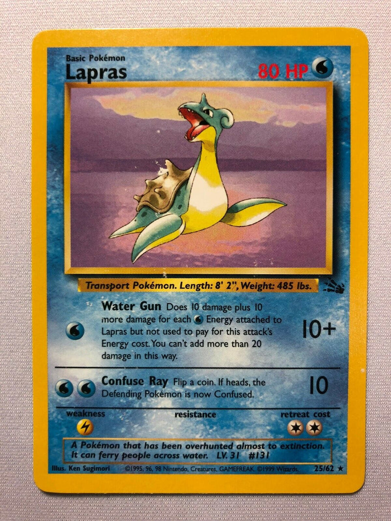Lapras 25/62 Rare Fossil Set Pokemon Card Near Mint Lapras 25/62 Rare Fossil Set Pokemon Card Near Mint