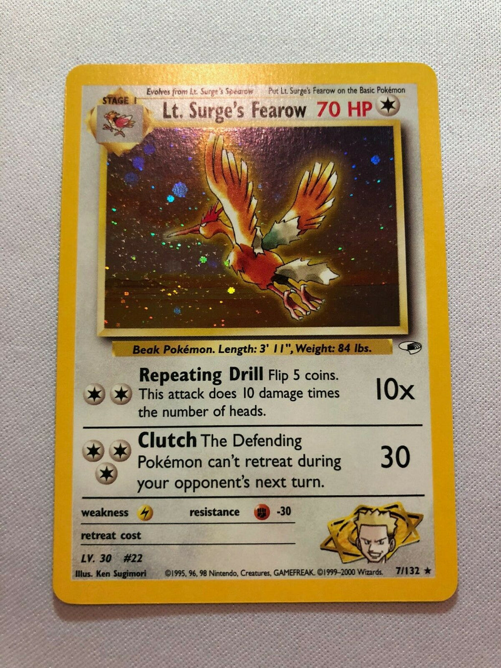 pokemon fearow card Lt. Surge's Fearow 7/132 Gym Heroes Holo Rare Pokemon Card Near Mint