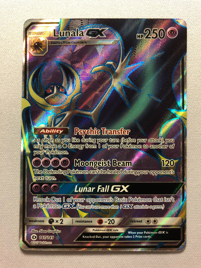Lunala GX 141/149 Sun & Moon Holo Ultra Rare Full Art Pokemon Card Nea Lunala GX 141/149 Sun & Moon Holo Ultra Rare Full Art Pokemon Card Nea