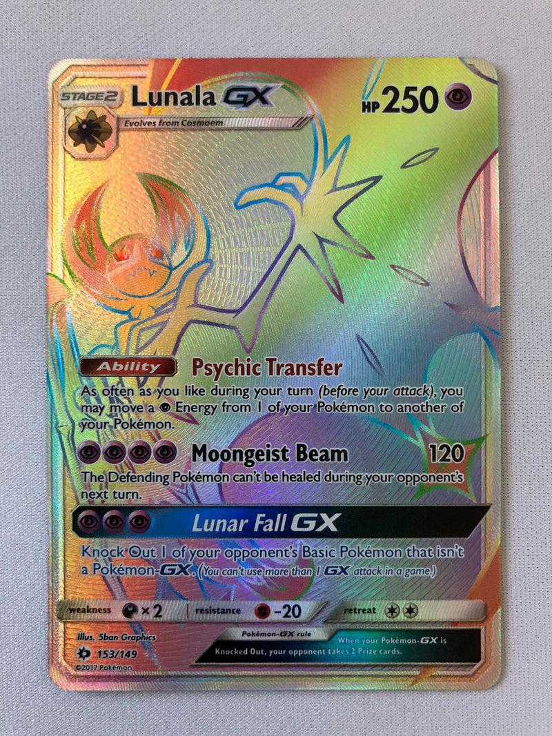 Lunala GX 153/149 Secret Rare Sun & Moon Base Set Pokemon Card Near Mi Lunala GX 153/149 Secret Rare Sun & Moon Base Set Pokemon Card Near Mi