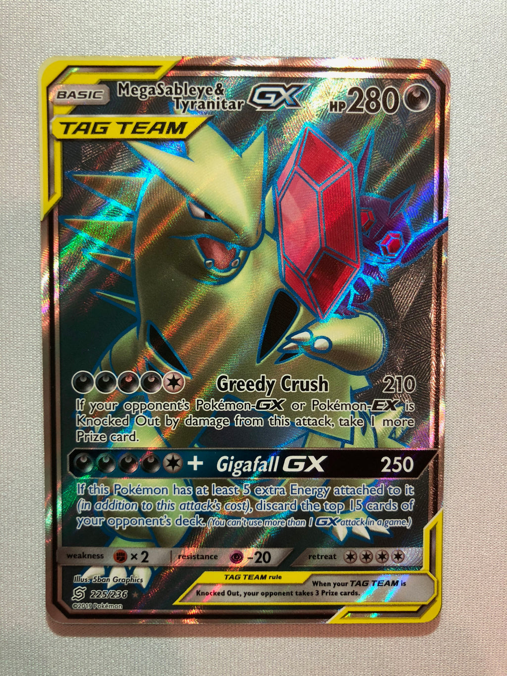 Mega Sableye & Tyranitar GX 225/236 Full Art Holo Ultra Rare Pokemon C Mega Sableye & Tyranitar GX 225/236 Full Art Holo Ultra Rare Pokemon C