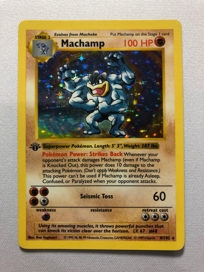 Machamp 8/102 1st Edition Shadowless Holo Rare Base Set Pokemon Card Near Mint