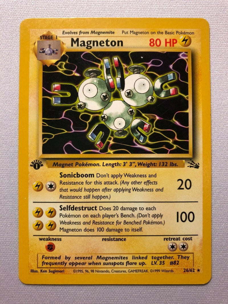 Magneton 26/62 Rare 1st Edition Fossil Set Pokemon Card Near Mint