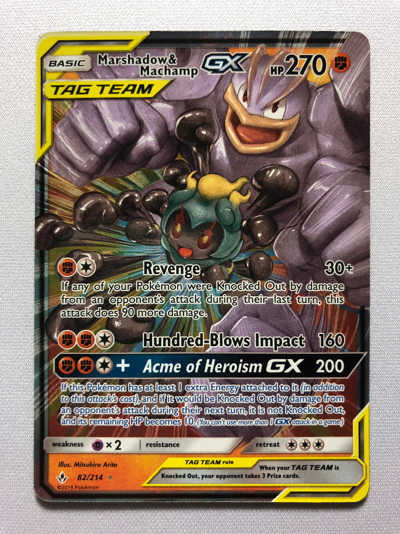 Marshadow & Machamp GX 82/214 Ultra Rare Unbroken Bonds Pokemon Card Near Mint