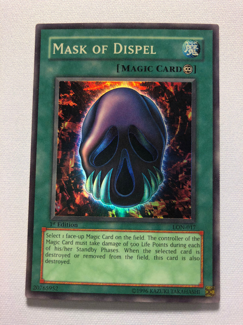 Yugioh Mask of Dispel LON-017 Super Rare 1st Edition Near Mint