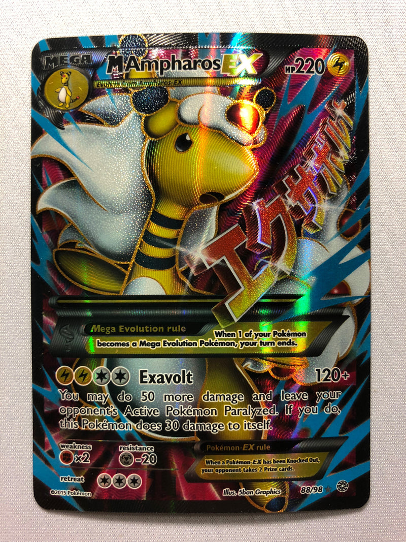 M Ampharos EX 88/98 Full Art Ultra Rare XY Ancient Origins Pokemon Card Near Mint
