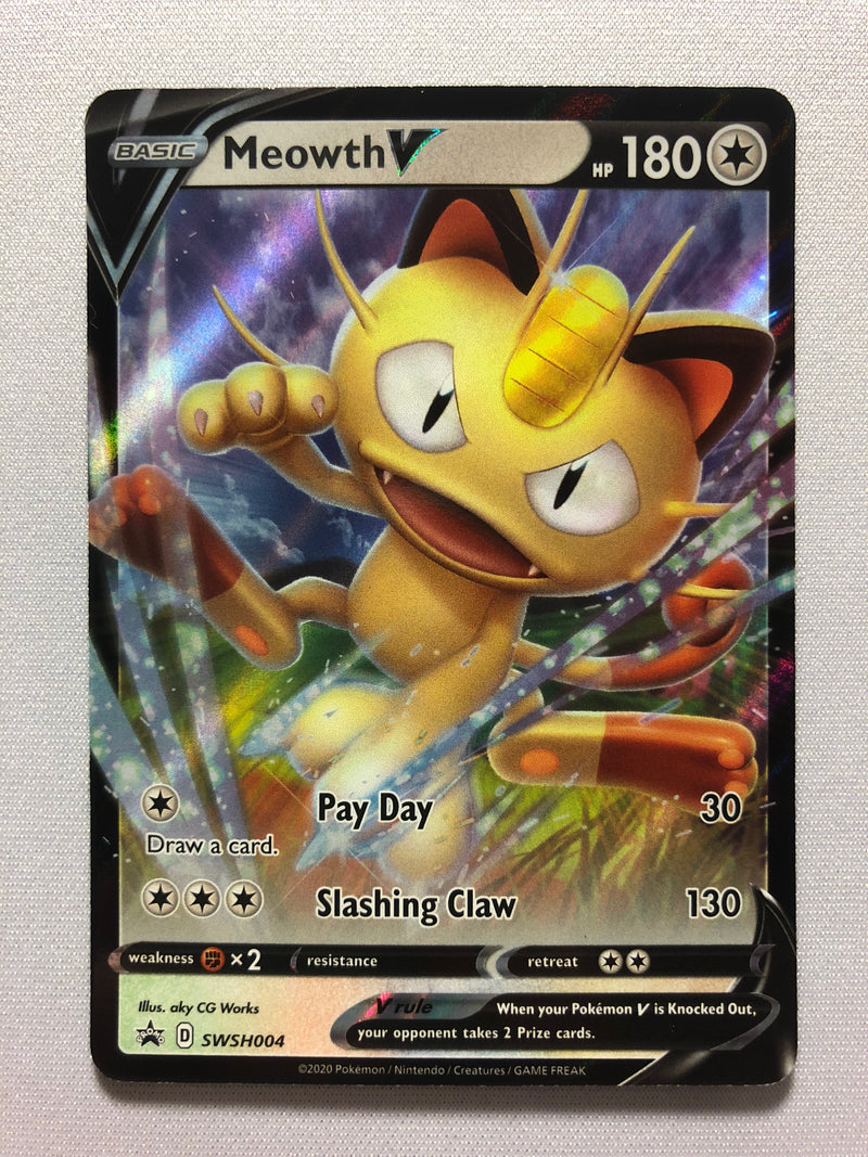 Meowth V SWSH004 Sword & Shield Black Star Promo Holo Rare Pokemon Card Near Mint