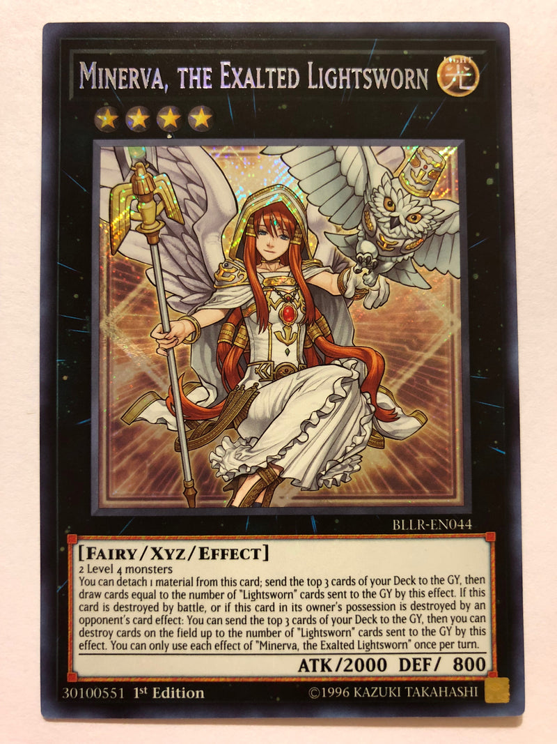 Yugioh Minerva, the Exalted Lightsworn BLLR-EN044 Secret Rare 1st Edit Yugioh Minerva, the Exalted Lightsworn BLLR-EN044 Secret Rare 1st Edit