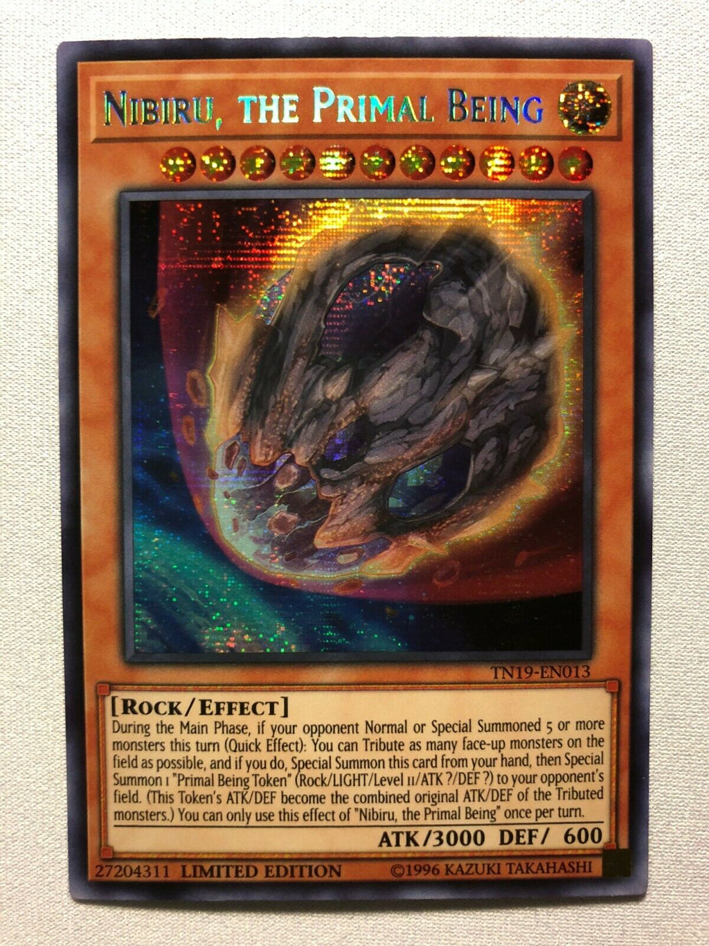 Yugioh Nibiru, the Primal Being TN19-EN013 Prismatic Secret Rare Limit Yugioh Nibiru, the Primal Being TN19-EN013 Prismatic Secret Rare Limit