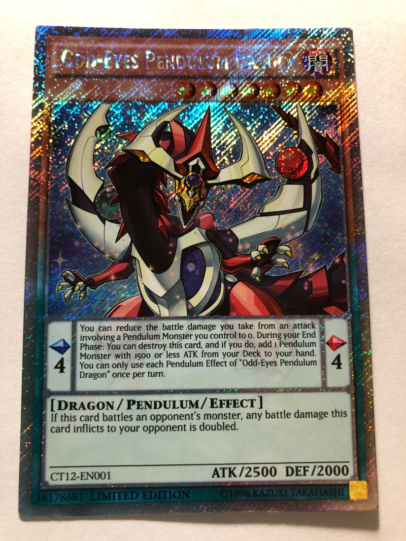 Yugioh Odd-Eyes Pendulum Dragon CT12-EN001 Platinum Secret Rare Near M Yugioh Odd-Eyes Pendulum Dragon CT12-EN001 Platinum Secret Rare Near M