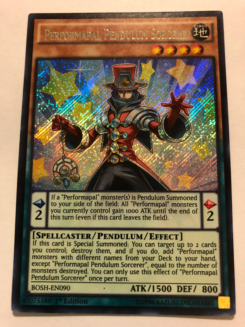 Yugioh Performapal Pendulum Sorcerer BOSH-EN090 Secret Rare 1st Editio Yugioh Performapal Pendulum Sorcerer BOSH-EN090 Secret Rare 1st Editio