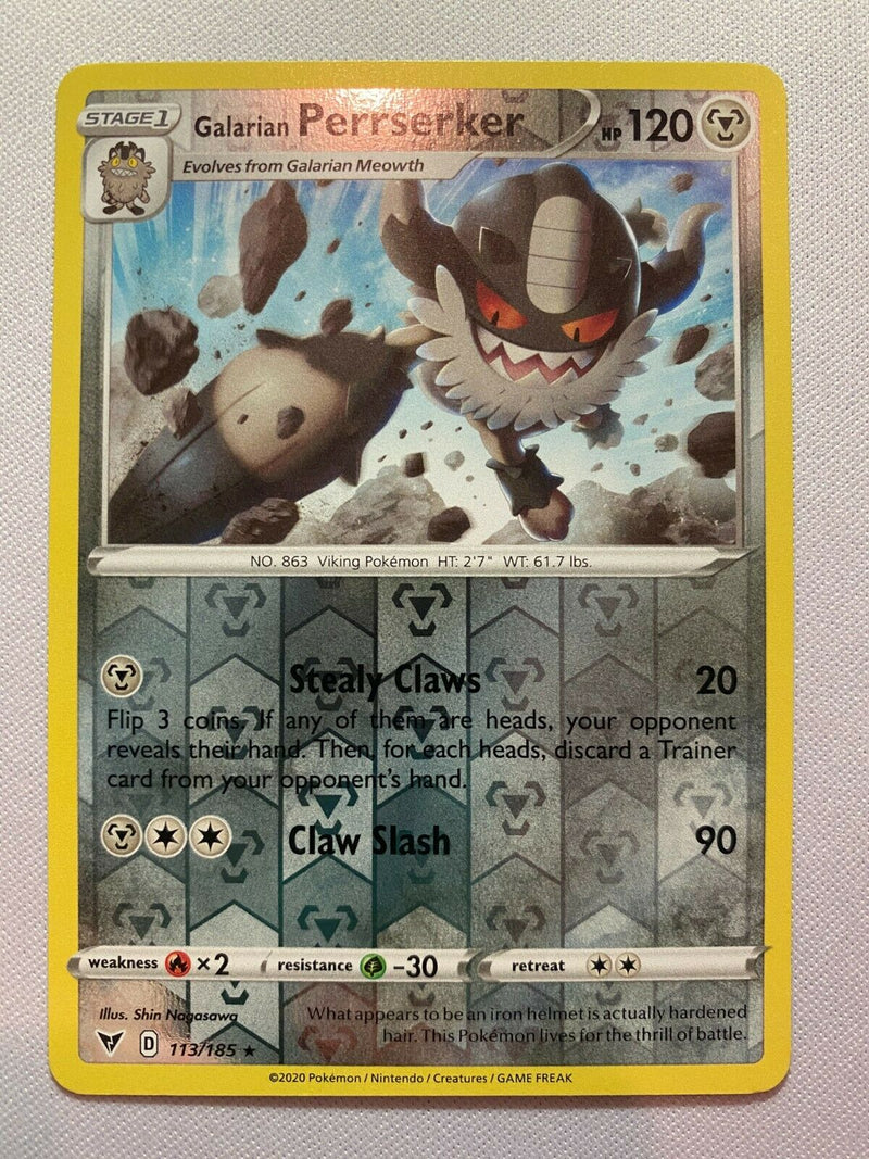 Perrserker 113/185 Reverse Holo Rare Vivid Voltage Pokemon Card Near M Perrserker 113/185 Reverse Holo Rare Vivid Voltage Pokemon Card Near M