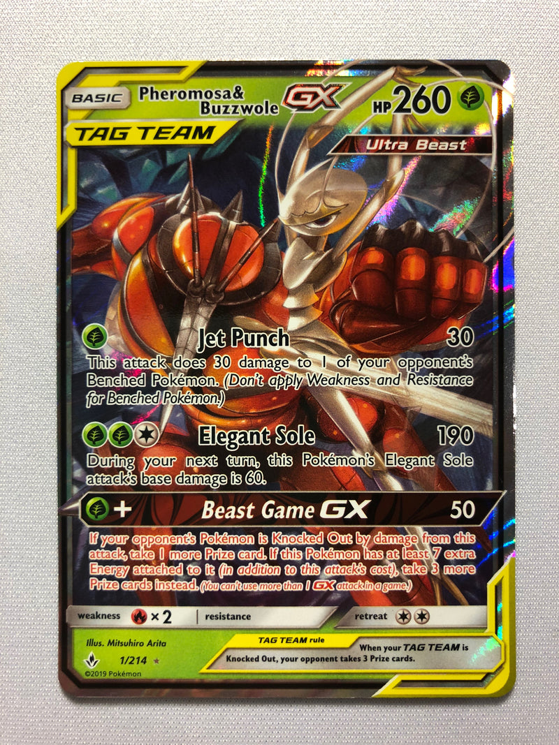 Pheromosa & Buzzwole GX 1/214 Sun & Moon Unbroken Bonds Pokemon Card Near Mint