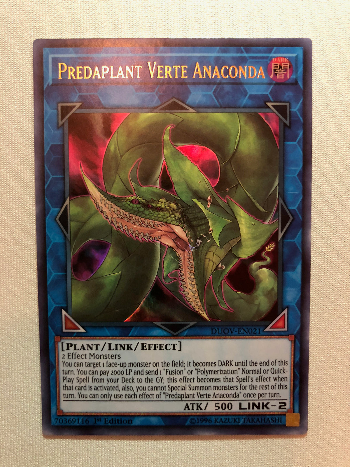 Yugioh Predaplant Verte Anaconda DUOV-EN021 Ultra Rare 1st Edition Nea