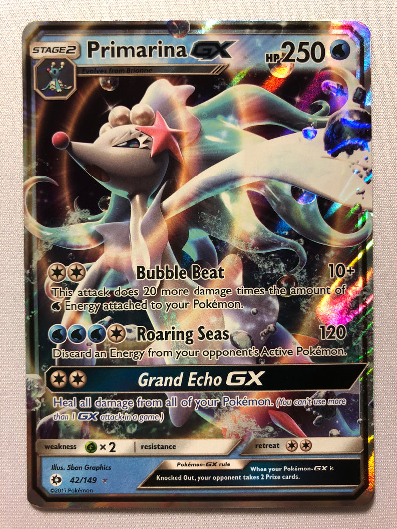 Primarina GX 42/149 Sun & Moon Holo Rare Pokemon Card Near Mint