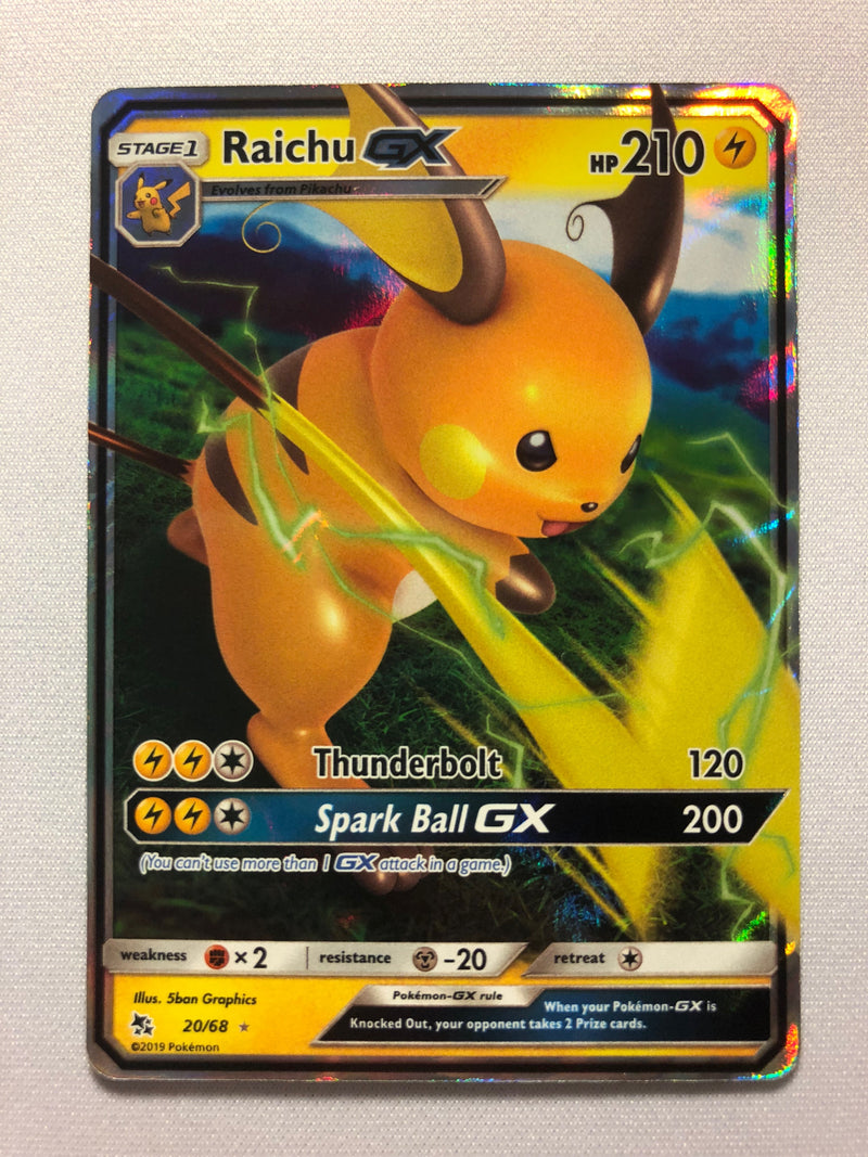 Raichu GX 20/68 Holo Rare Hidden Fates Pokemon Card Near Mint
