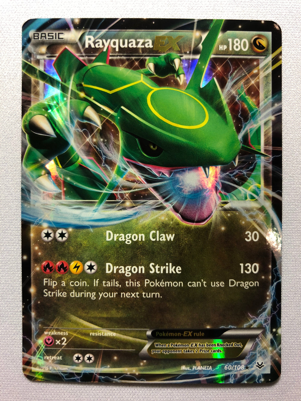 green dragon pokemon card Rayquaza EX 60/108 Ultra Rare XY Roaring Skies Pokemon Card Near Mint