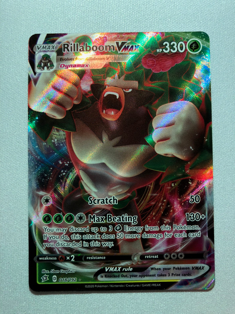 Rillaboom Vmax 018/192 Holo Ultra Rare Rebel Clash Pokemon Card Near M Rillaboom Vmax 018/192 Holo Ultra Rare Rebel Clash Pokemon Card Near M