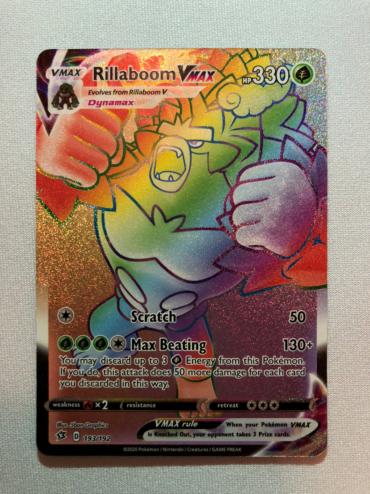 Rillaboom VMAX 193/192 Secret Rainbow Rare Rebel Clash Pokemon Card Ne Rillaboom VMAX 193/192 Secret Rainbow Rare Rebel Clash Pokemon Card Ne