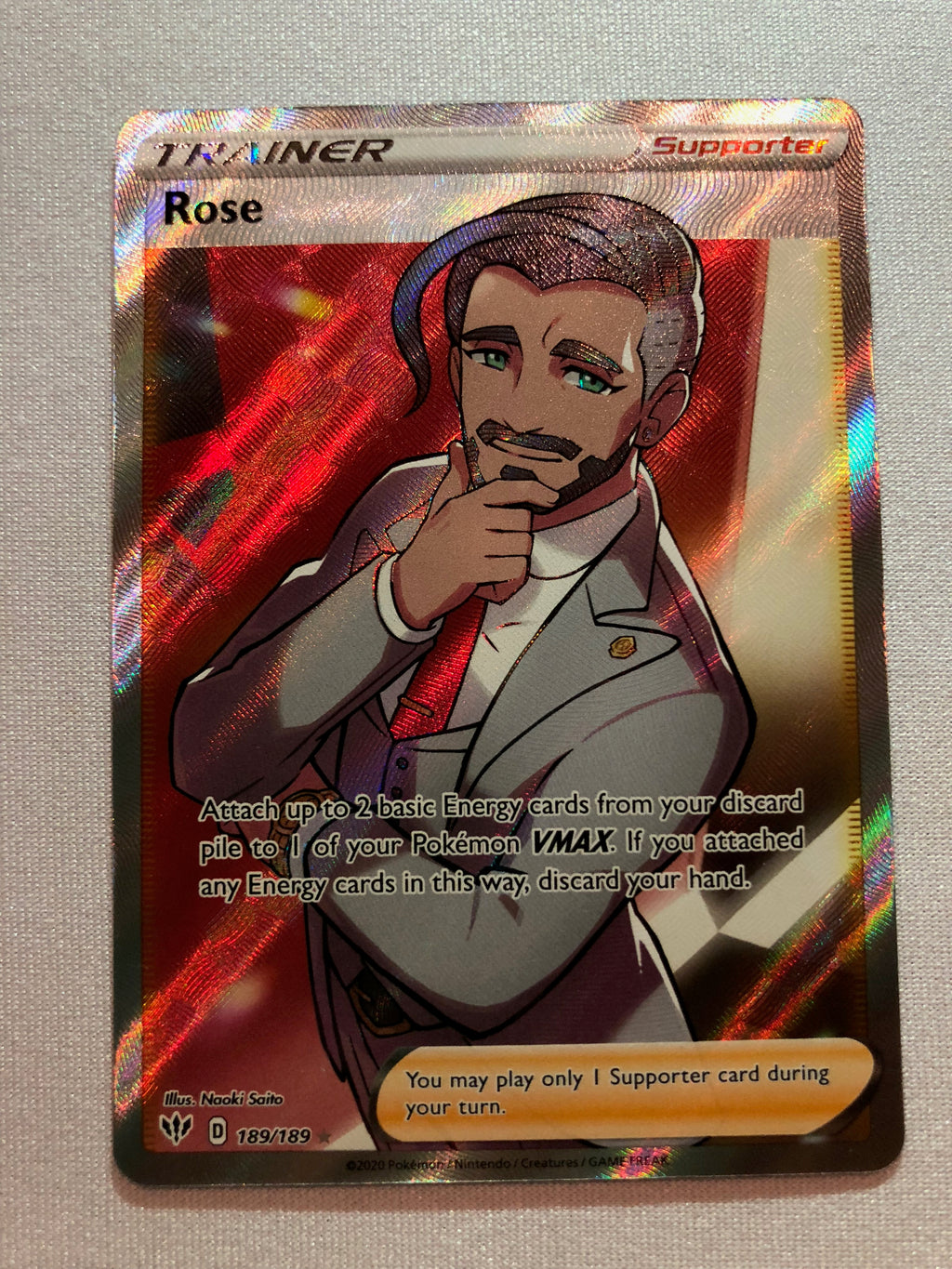rose rare league card Rose 189/189 Full Art Ultra Rare Darkness Ablaze Pokemon Card Near Min
