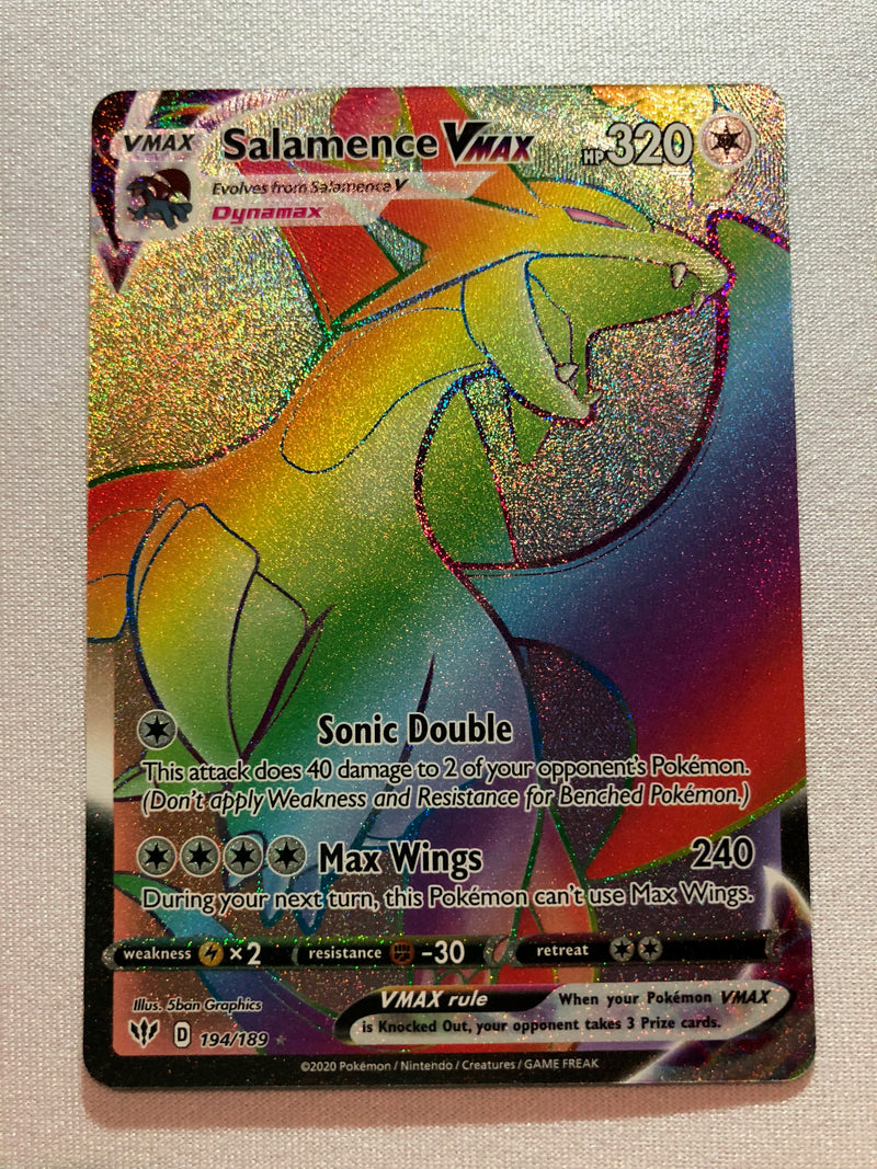 Salamence Vmax 194/189 Full Art Rainbow Holo Secret Rare Pokemon Card Salamence Vmax 194/189 Full Art Rainbow Holo Secret Rare Pokemon Card