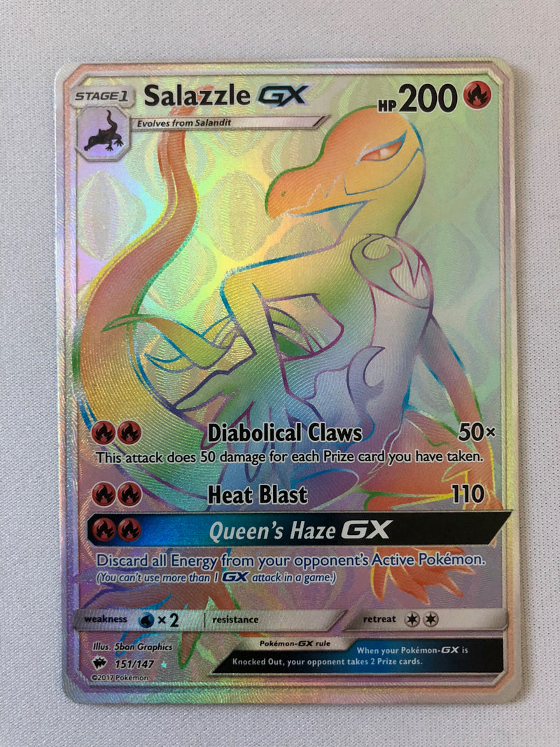 Salazzle GX  151/147 Rainbow Holo Secret Rare Pokemon Card Near Mint