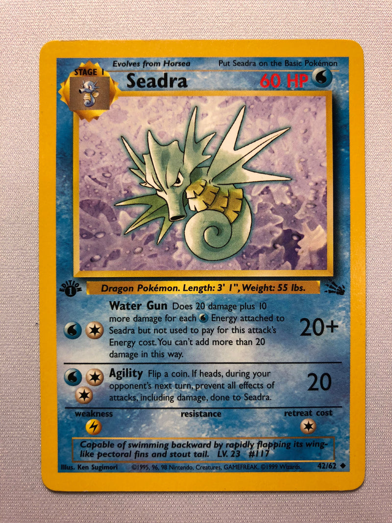Seadra 42/62 Fossil Set 1st Edition Uncommon Pokemon Card Near Mint